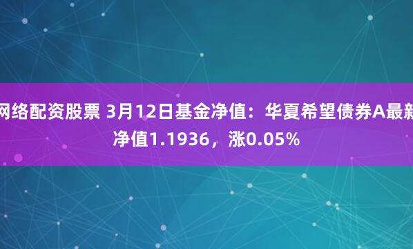 网络配资股票 3月12日基金净值：华夏希望债券A最新净值1.1936，涨0.05%