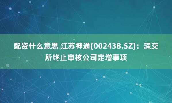 配资什么意思 江苏神通(002438.SZ)：深交所终止审核公司定增事项