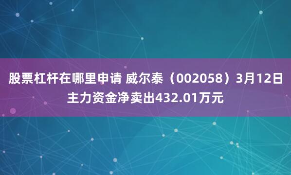 股票杠杆在哪里申请 威尔泰（002058）3月12日主力资金净卖出432.01万元