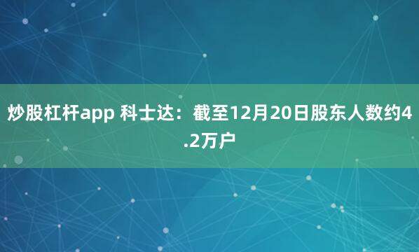 炒股杠杆app 科士达：截至12月20日股东人数约4.2万户